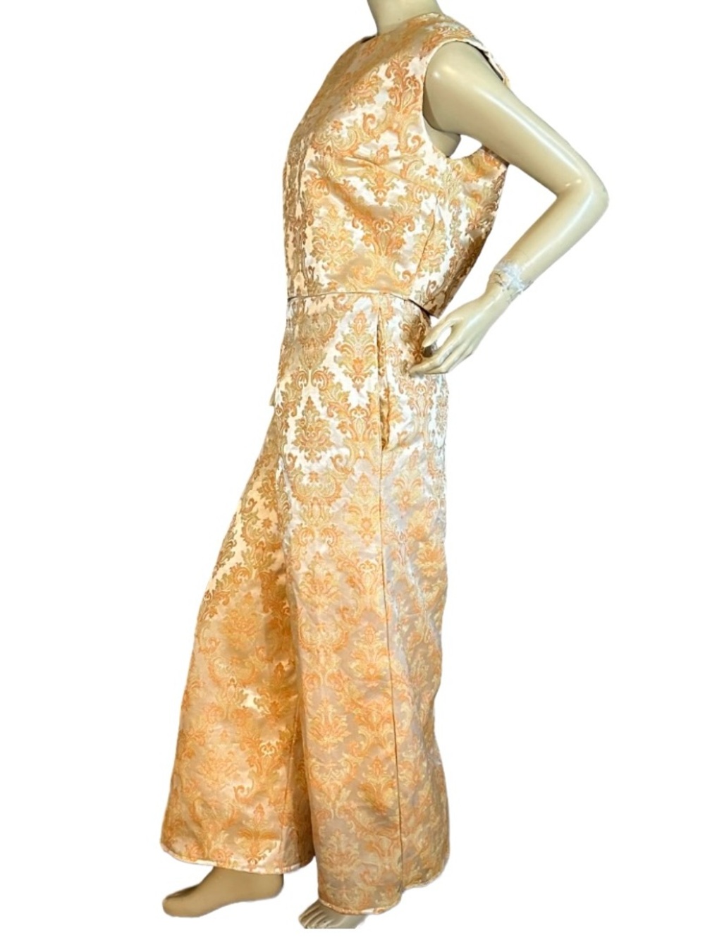 HANDMADE UPCYCLED WIDE LEG PANTS & CROP TOP CREAM & ORANGE SET (XL) - Picture 5 of 12